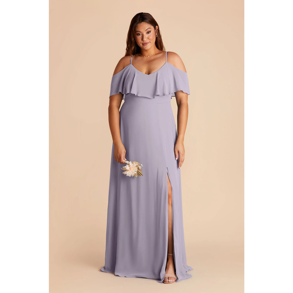 NWT Birdy Grey Jane Convertible Maxi Dress Cold-Shoulder V-Neck Chiffon Lilac L - Picture 2 of 8